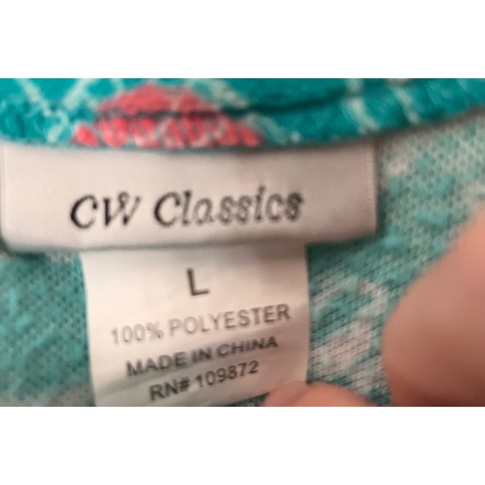 CW Classics Sea Turtle Print Sleeveless Pocket Dress Large Teal Beach Coastal - Picture 6 of 6